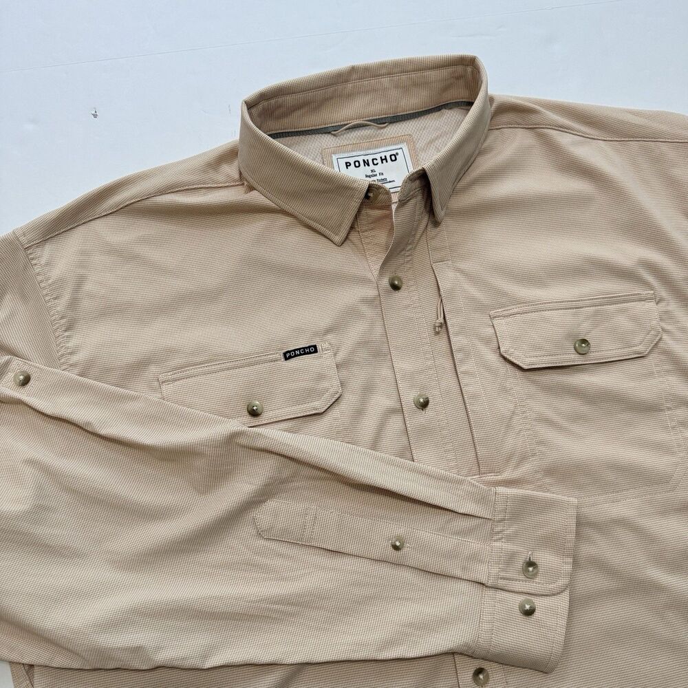 PONCHO Shirt Mens XL Regular Fit Lavaca Orange The Guadalupe Fishing Magnetic